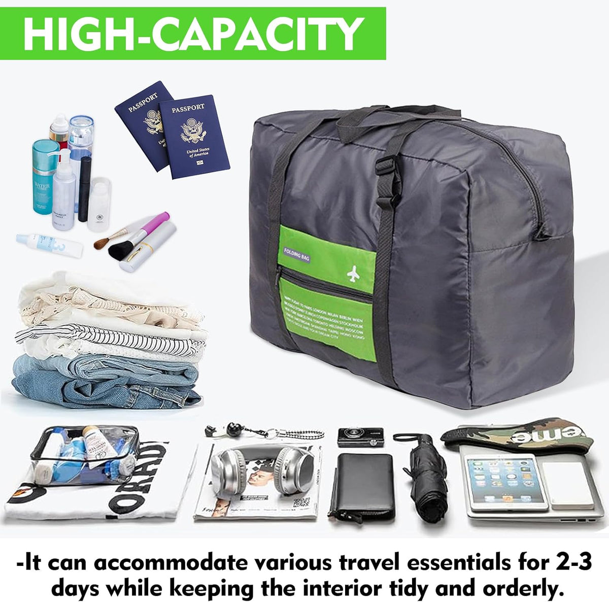 4PCS Travel Bag Foldable Clothes Bag Waterproof Storage Shoulder Bag Nylon Duffel for Men Women 32 Liter
