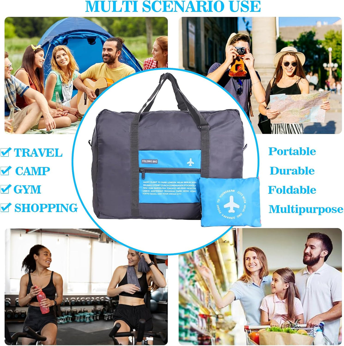 4PCS Travel Bag Foldable Clothes Bag Waterproof Storage Shoulder Bag Nylon Duffel for Men Women 32 Liter