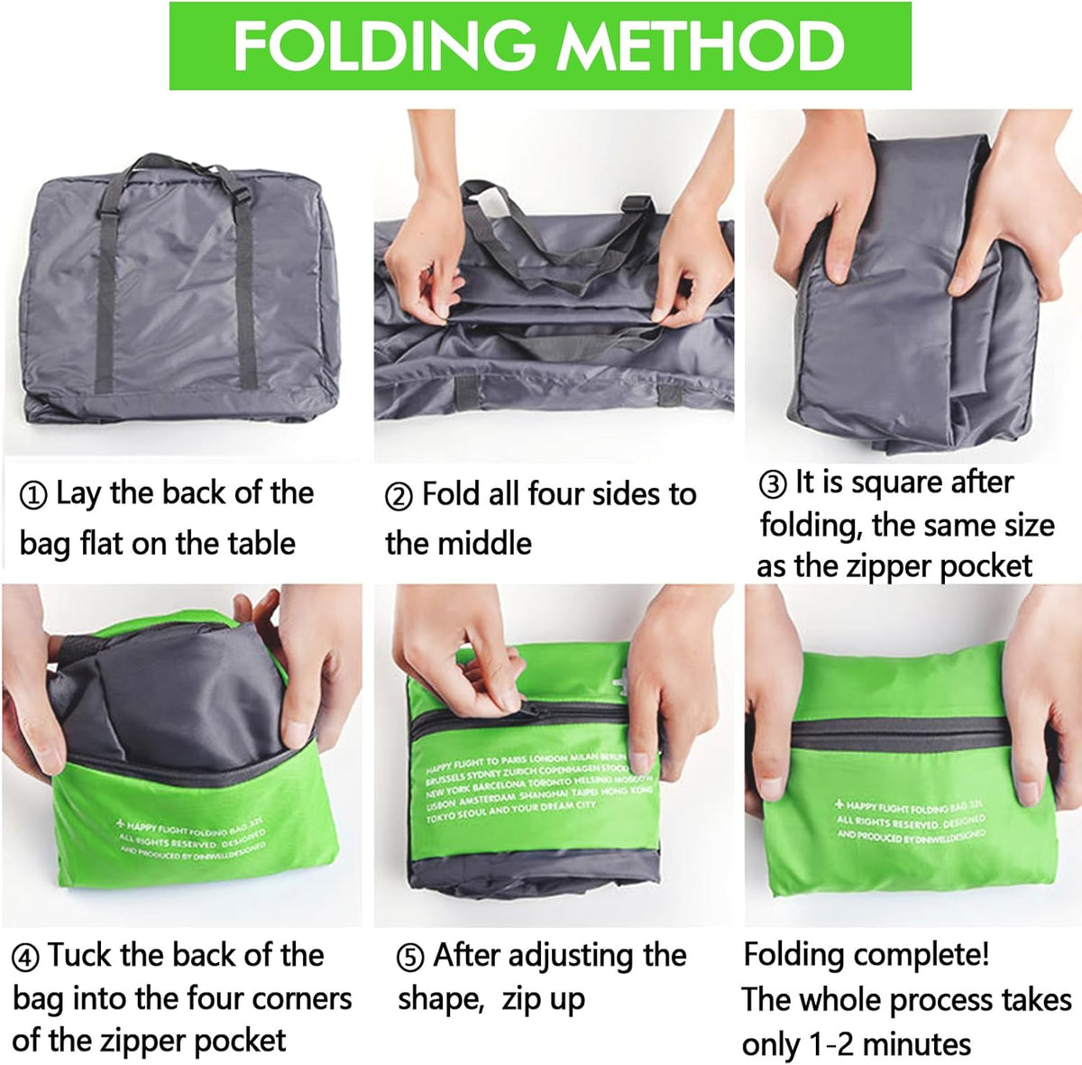 4PCS Travel Bag Foldable Clothes Bag Waterproof Storage Shoulder Bag Nylon Duffel for Men Women 32 Liter