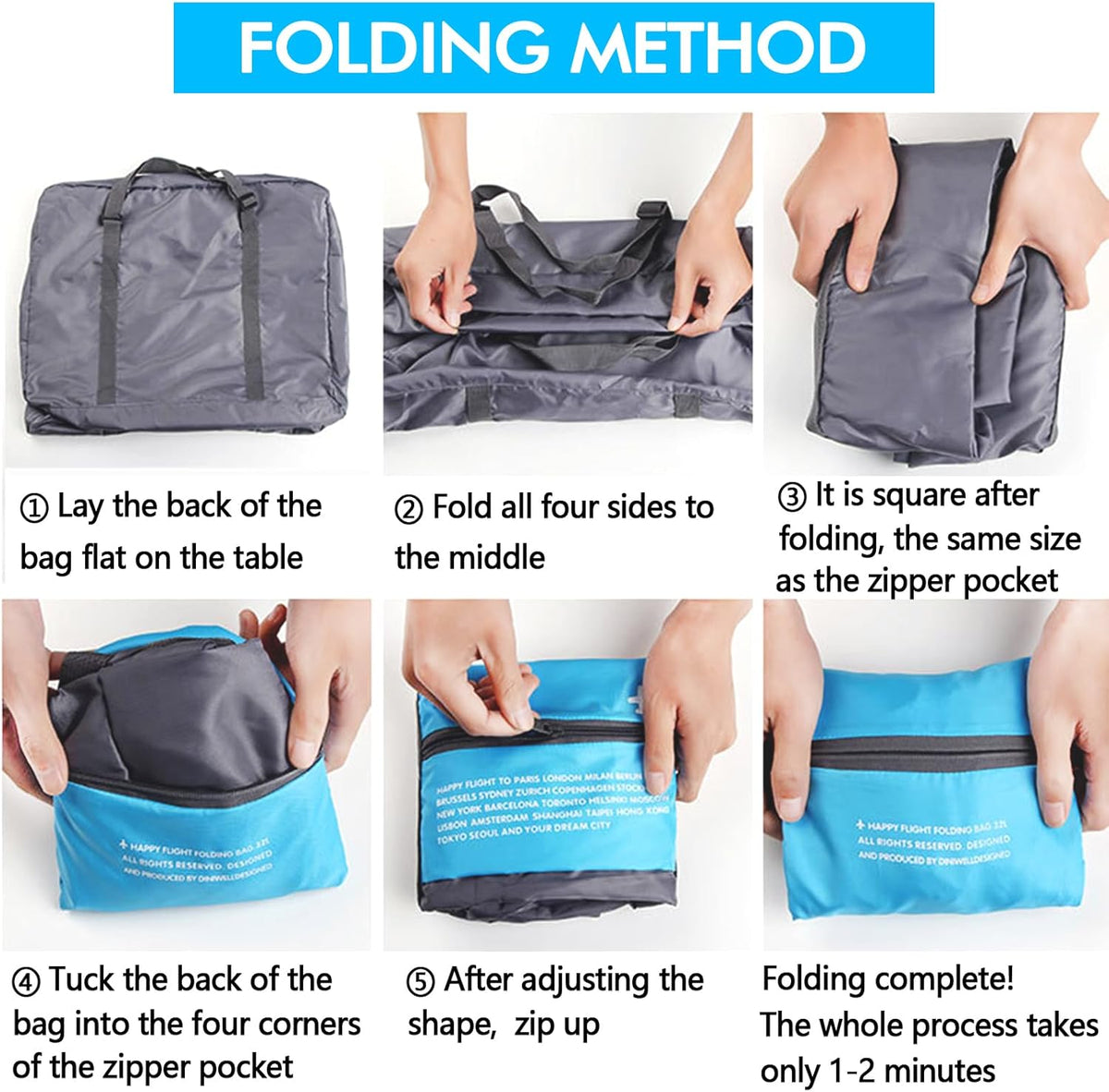 4PCS Travel Bag Foldable Clothes Bag Waterproof Storage Shoulder Bag Nylon Duffel for Men Women 32 Liter