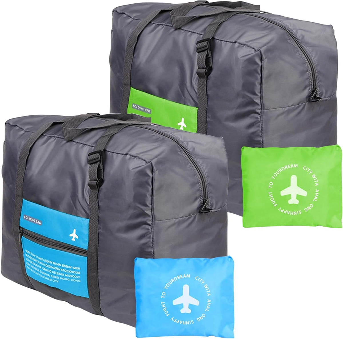 4PCS Travel Bag Foldable Clothes Bag Waterproof Storage Shoulder Bag Nylon Duffel for Men Women 32 Liter