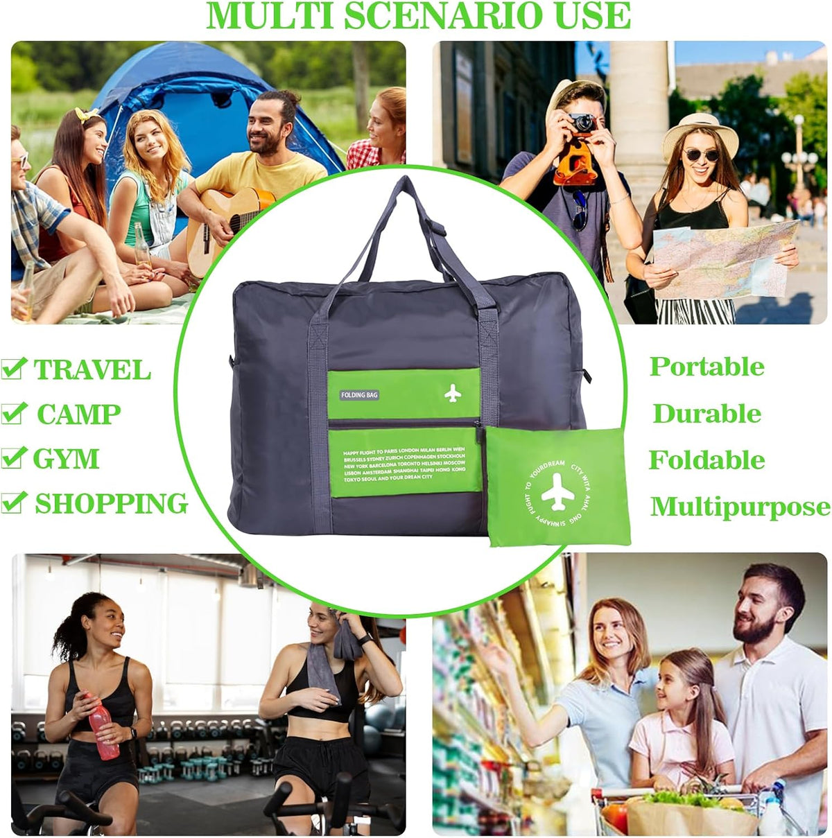 4PCS Travel Bag Foldable Clothes Bag Waterproof Storage Shoulder Bag Nylon Duffel for Men Women 32 Liter