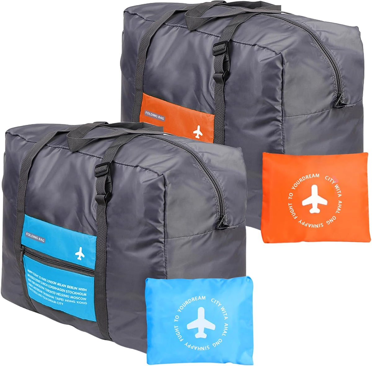 4PCS Travel Bag Foldable Clothes Bag Waterproof Storage Shoulder Bag Nylon Duffel for Men Women 32 Liter
