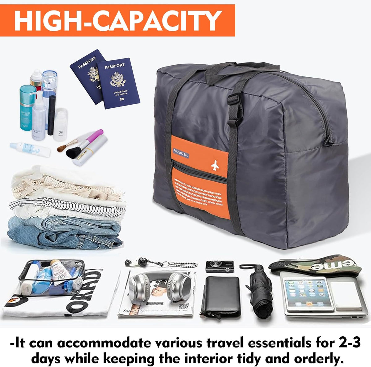 4PCS Travel Bag Foldable Clothes Bag Waterproof Storage Shoulder Bag Nylon Duffel for Men Women 32 Liter