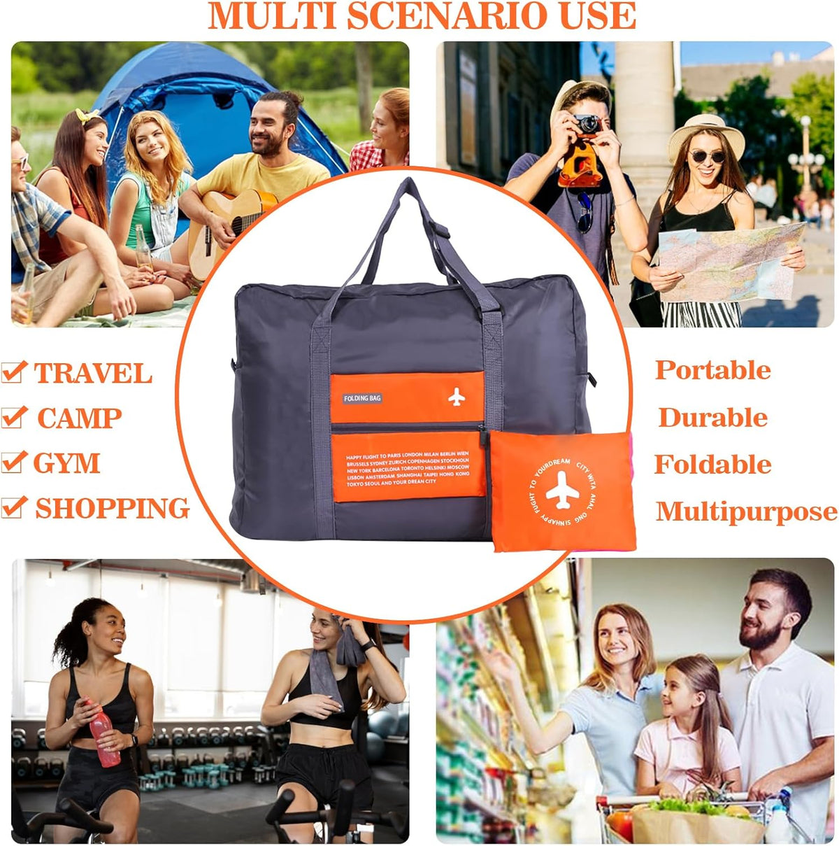 4PCS Travel Bag Foldable Clothes Bag Waterproof Storage Shoulder Bag Nylon Duffel for Men Women 32 Liter