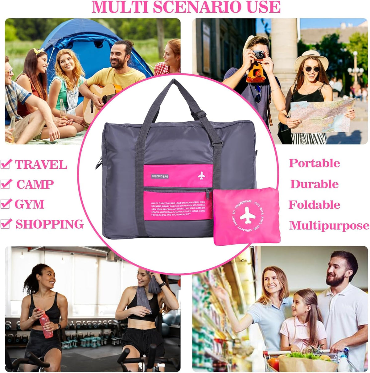 4PCS Travel Bag Foldable Clothes Bag Waterproof Storage Shoulder Bag Nylon Duffel for Men Women 32 Liter