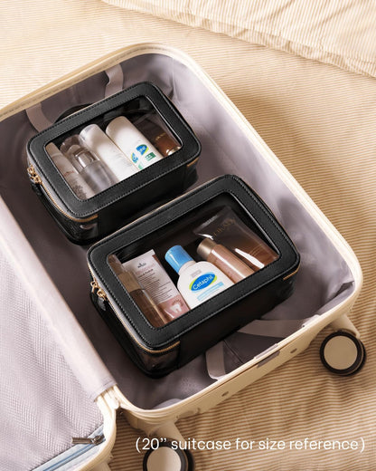 Clear Cosmetic Bag Set for Women Makeup Bag with Handle, 3 Pcs Travel Toiletry Bag Transparent Cosmetic Case Portable Make Up Organizer Bag for Essentials (Stone, Mini+S+L)