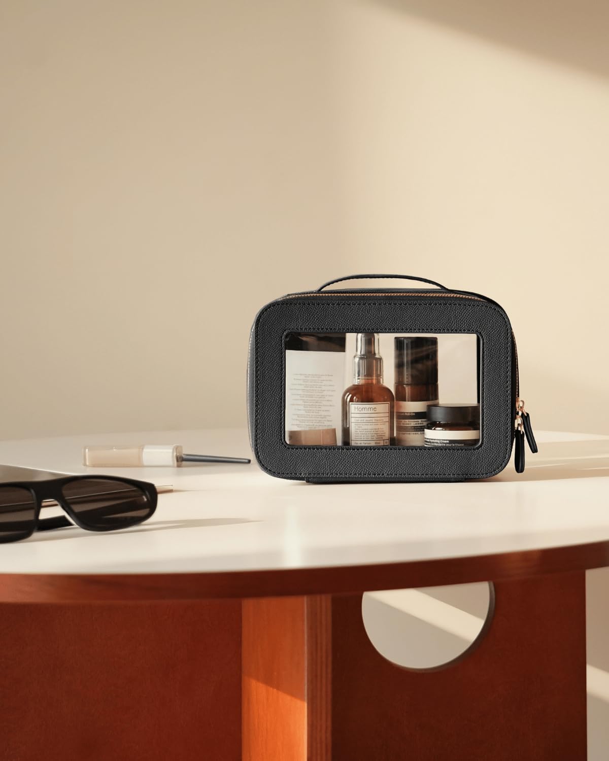 Clear Cosmetic Bag Set for Women Makeup Bag with Handle, 3 Pcs Travel Toiletry Bag Transparent Cosmetic Case Portable Make Up Organizer Bag for Essentials (Stone, Mini+S+L)