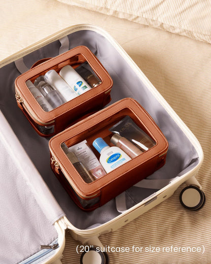 Clear Cosmetic Bag Set for Women Makeup Bag with Handle, 3 Pcs Travel Toiletry Bag Transparent Cosmetic Case Portable Make Up Organizer Bag for Essentials (Stone, Mini+S+L)