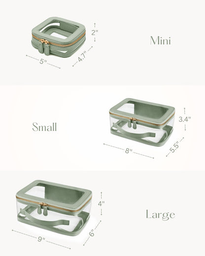 Clear Cosmetic Bag Set for Women Makeup Bag with Handle, 3 Pcs Travel Toiletry Bag Transparent Cosmetic Case Portable Make Up Organizer Bag for Essentials (Stone, Mini+S+L)