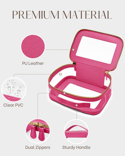 Clear Cosmetic Bag Set for Women Makeup Bag with Handle, 3 Pcs Travel Toiletry Bag Transparent Cosmetic Case Portable Make Up Organizer Bag for Essentials (Stone, Mini+S+L)