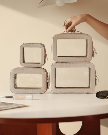 Clear Cosmetic Bag Set for Women Makeup Bag with Handle, 3 Pcs Travel Toiletry Bag Transparent Cosmetic Case Portable Make Up Organizer Bag for Essentials (Stone, Mini+S+L)