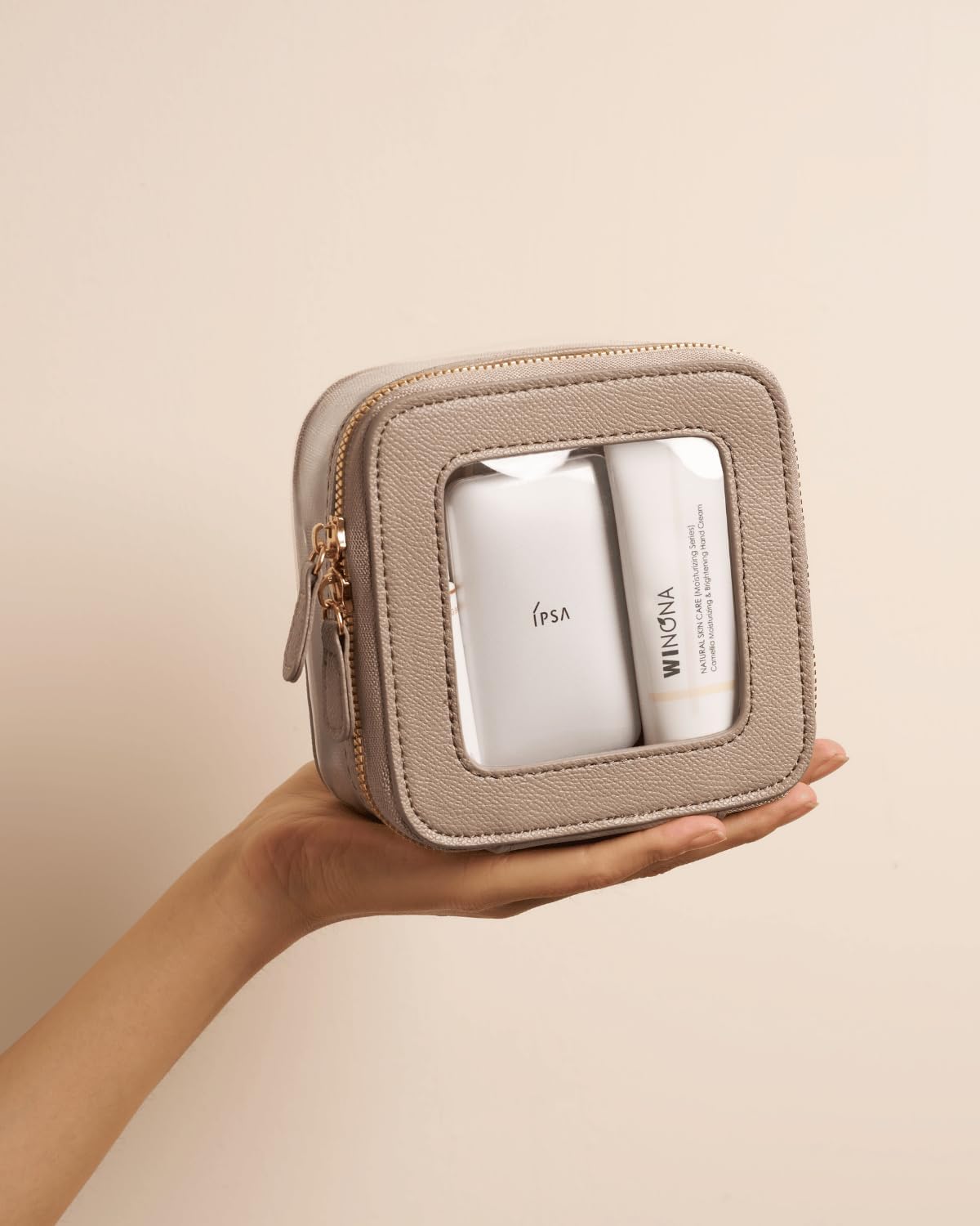 Clear Cosmetic Bag Set for Women Makeup Bag with Handle, 3 Pcs Travel Toiletry Bag Transparent Cosmetic Case Portable Make Up Organizer Bag for Essentials (Stone, Mini+S+L)