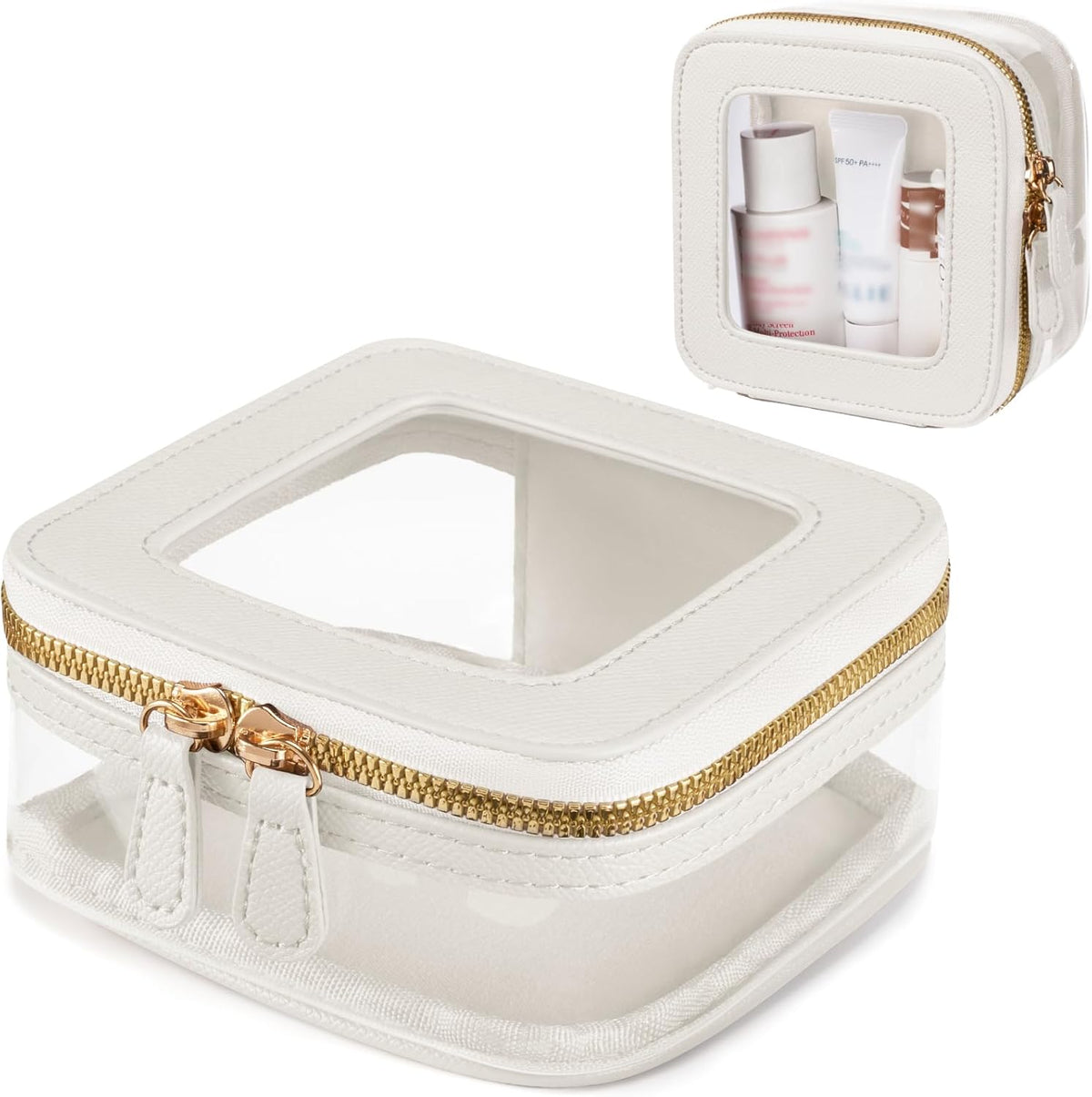Clear Cosmetic Bag Set for Women Makeup Bag with Handle, 3 Pcs Travel Toiletry Bag Transparent Cosmetic Case Portable Make Up Organizer Bag for Essentials (Stone, Mini+S+L)
