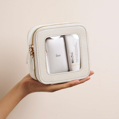 Clear Cosmetic Bag Set for Women Makeup Bag with Handle, 3 Pcs Travel Toiletry Bag Transparent Cosmetic Case Portable Make Up Organizer Bag for Essentials (Stone, Mini+S+L)