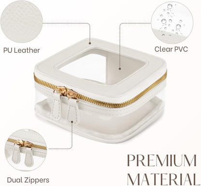 Clear Cosmetic Bag Set for Women Makeup Bag with Handle, 3 Pcs Travel Toiletry Bag Transparent Cosmetic Case Portable Make Up Organizer Bag for Essentials (Stone, Mini+S+L)