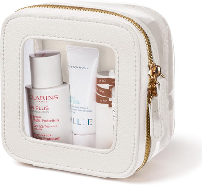 Clear Cosmetic Bag Set for Women Makeup Bag with Handle, 3 Pcs Travel Toiletry Bag Transparent Cosmetic Case Portable Make Up Organizer Bag for Essentials (Stone, Mini+S+L)