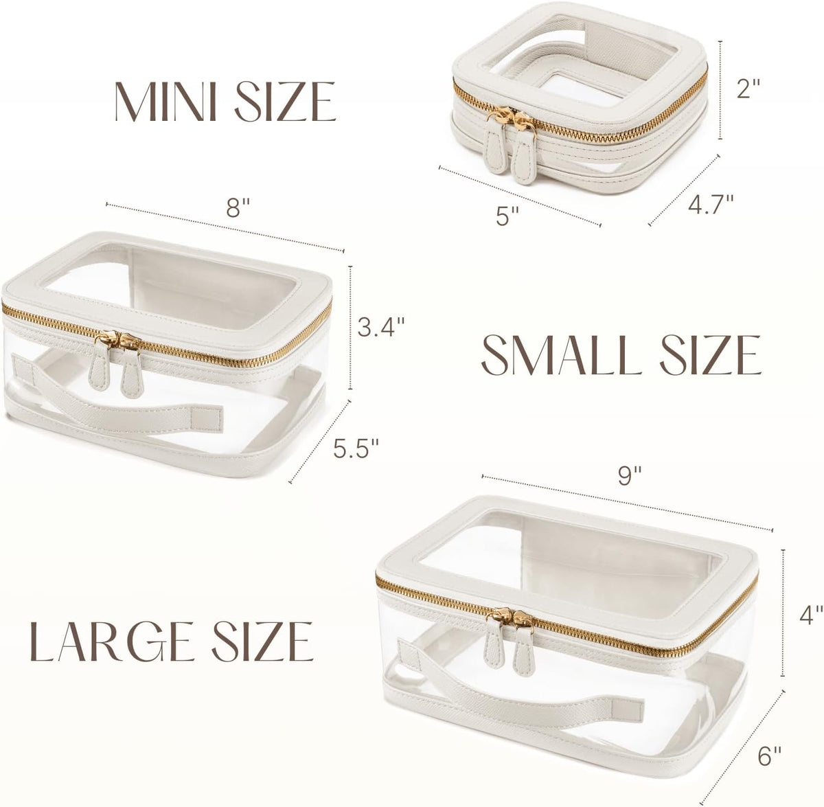 Clear Cosmetic Bag Set for Women Makeup Bag with Handle, 3 Pcs Travel Toiletry Bag Transparent Cosmetic Case Portable Make Up Organizer Bag for Essentials (Stone, Mini+S+L)
