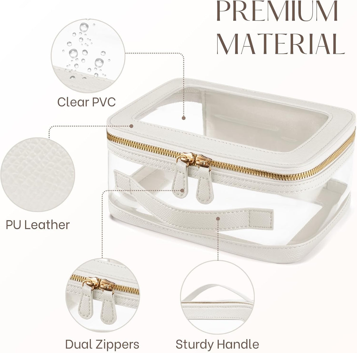 Clear Cosmetic Bag Set for Women Makeup Bag with Handle, 3 Pcs Travel Toiletry Bag Transparent Cosmetic Case Portable Make Up Organizer Bag for Essentials (Stone, Mini+S+L)
