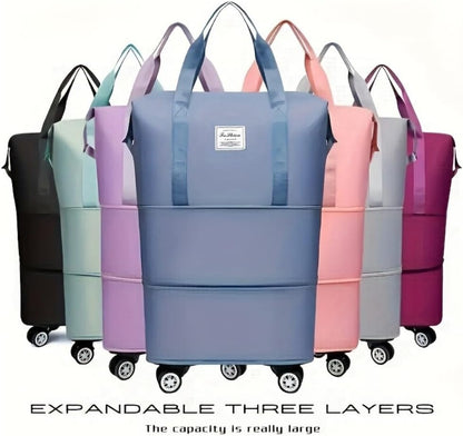 360° Spinner Wheel Duffel Bag, Violet | 3-in-1 Expandable Tote & Weekend Luggage, Detachable Strap, Large Capacity