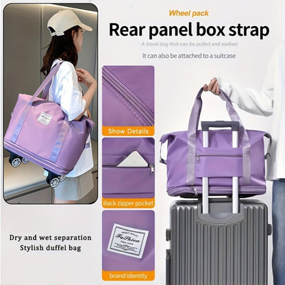 360° Spinner Wheel Duffel Bag, Violet | 3-in-1 Expandable Tote & Weekend Luggage, Detachable Strap, Large Capacity