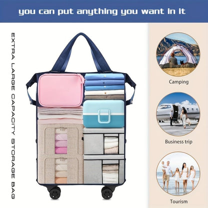 360° Spinner Wheel Duffel Bag, Violet | 3-in-1 Expandable Tote & Weekend Luggage, Detachable Strap, Large Capacity