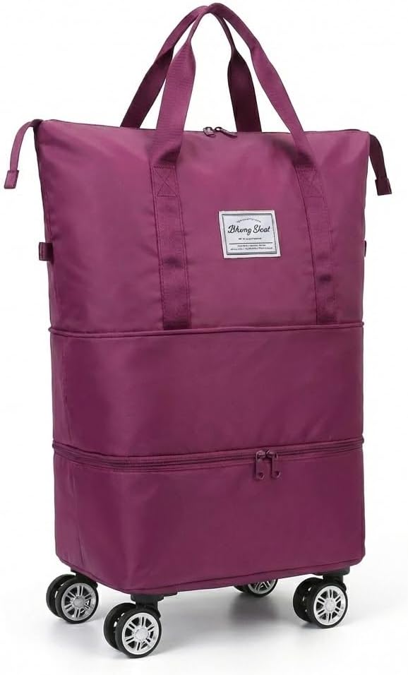 360° Spinner Wheel Duffel Bag, Violet | 3-in-1 Expandable Tote & Weekend Luggage, Detachable Strap, Large Capacity