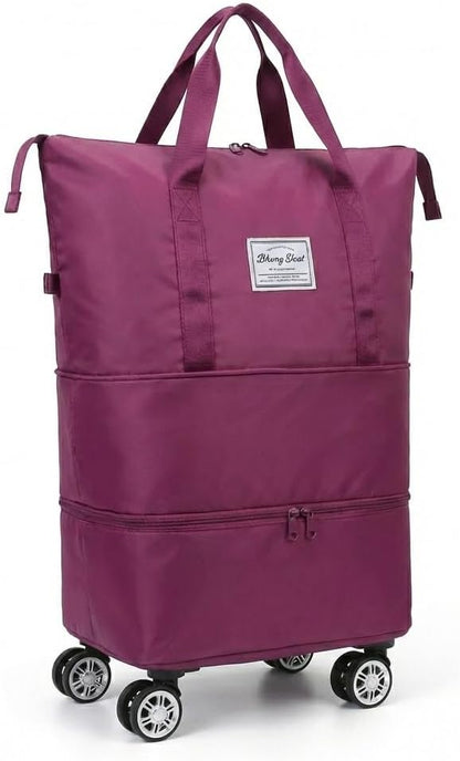 360° Spinner Wheel Duffel Bag, Violet | 3-in-1 Expandable Tote & Weekend Luggage, Detachable Strap, Large Capacity