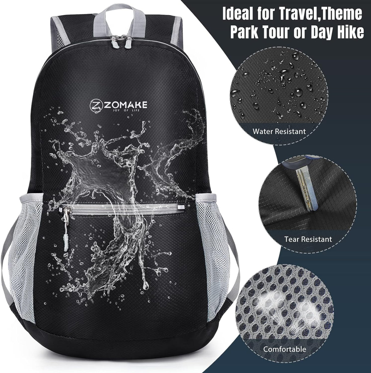 Ultra Lightweight Hiking Backpack 20L, Packable Small Backpacks Water Resistant Daypack for Women Men(Black)