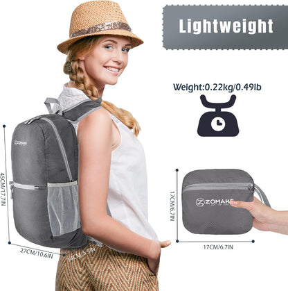 Ultra Lightweight Hiking Backpack 20L, Packable Small Backpacks Water Resistant Daypack for Women Men(Black)