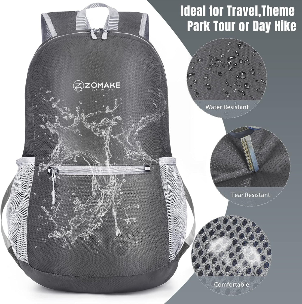 Ultra Lightweight Hiking Backpack 20L, Packable Small Backpacks Water Resistant Daypack for Women Men(Black)