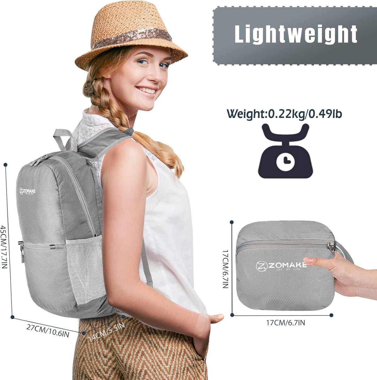 Ultra Lightweight Hiking Backpack 20L, Packable Small Backpacks Water Resistant Daypack for Women Men(Black)