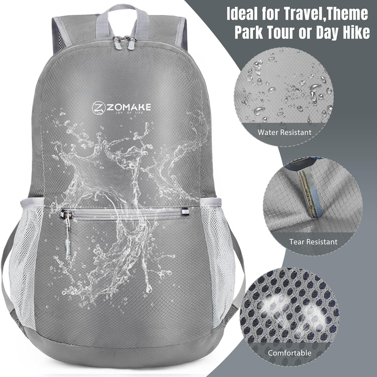 Ultra Lightweight Hiking Backpack 20L, Packable Small Backpacks Water Resistant Daypack for Women Men(Black)