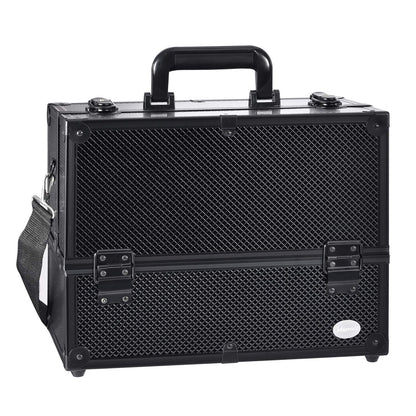 Makeup Train Case Professional Adjustable - 6 Trays Cosmetic Cases Makeup Storage Organizer Box with Lock and Compartments 14 Inch Large Black