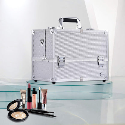 Makeup Train Case Professional Adjustable - 6 Trays Cosmetic Cases Makeup Storage Organizer Box with Lock and Compartments 14 Inch Large Black