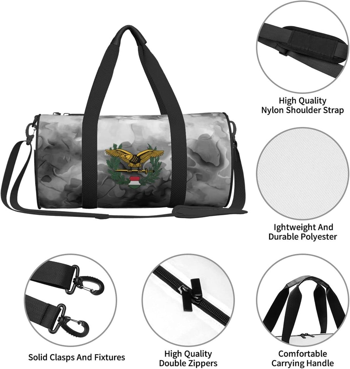 Hungary-Hungarian-Defence-Forces-Emblem- Convertible Garment Bag with Shoulder Strap, Carry on Garment Duffel Bag for Men Women - Rolling Foldable for Travel Luggage Bags (Black)