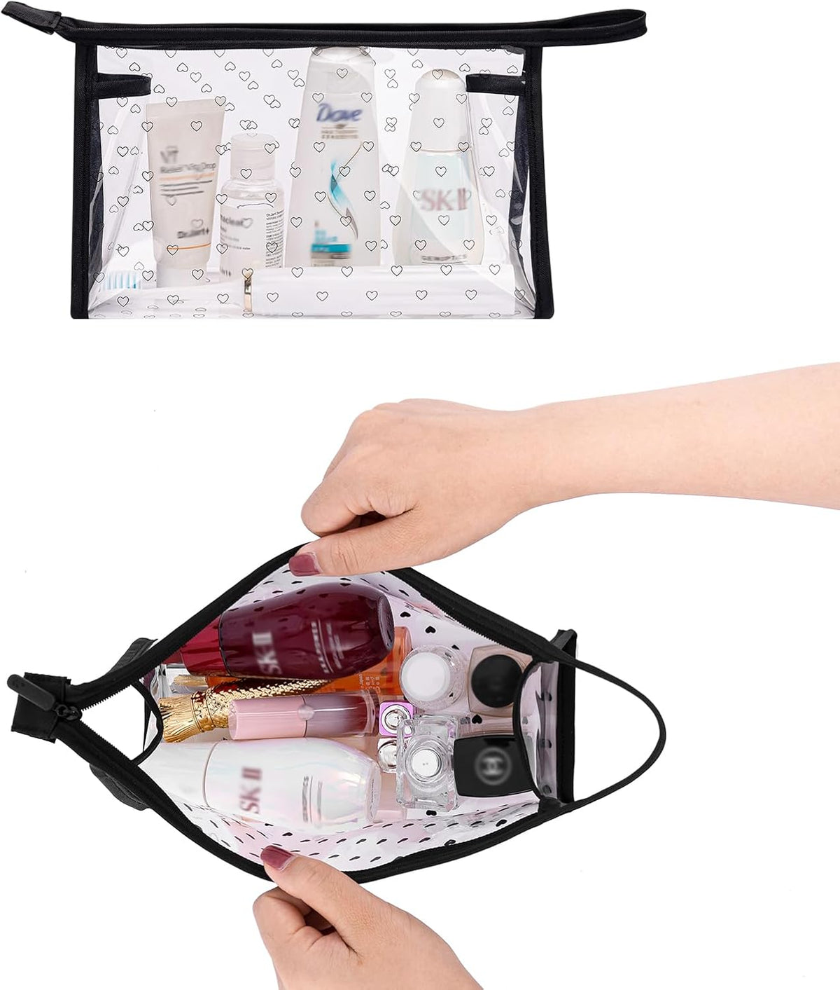 Clear TPU Toiletry Bag Set for Women & Men, 3PCS Waterproof Makeup & Skincare Organizer with Zipper, Soft Transparent Travel Cosmetic Pouch with Handle & Hanging Loop,B