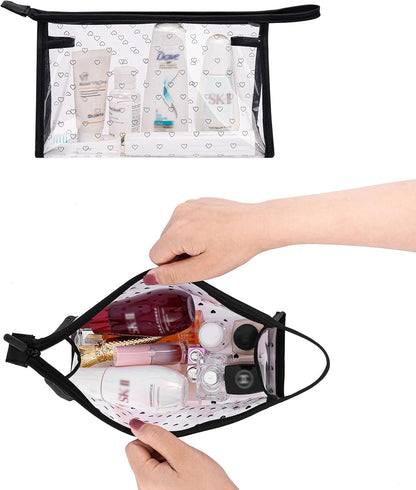 Clear TPU Toiletry Bag Set for Women & Men, 3PCS Waterproof Makeup & Skincare Organizer with Zipper, Soft Transparent Travel Cosmetic Pouch with Handle & Hanging Loop,B