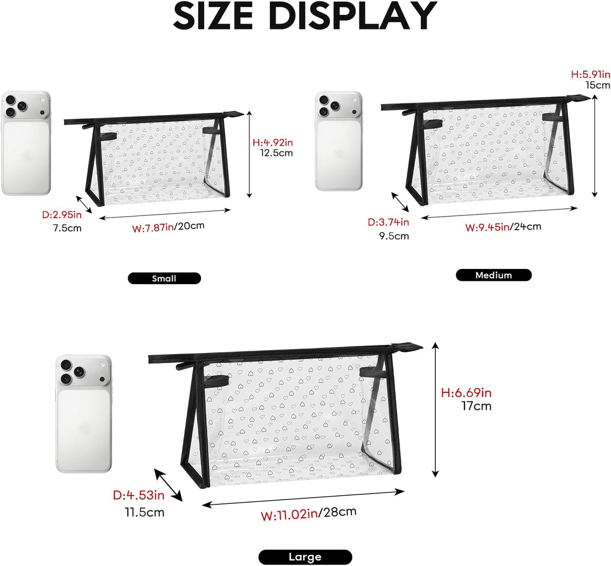 Clear TPU Toiletry Bag Set for Women & Men, 3PCS Waterproof Makeup & Skincare Organizer with Zipper, Soft Transparent Travel Cosmetic Pouch with Handle & Hanging Loop,B