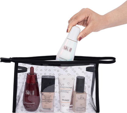 Clear TPU Toiletry Bag Set for Women & Men, 3PCS Waterproof Makeup & Skincare Organizer with Zipper, Soft Transparent Travel Cosmetic Pouch with Handle & Hanging Loop,B