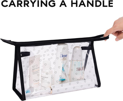 Clear TPU Toiletry Bag Set for Women & Men, 3PCS Waterproof Makeup & Skincare Organizer with Zipper, Soft Transparent Travel Cosmetic Pouch with Handle & Hanging Loop,B