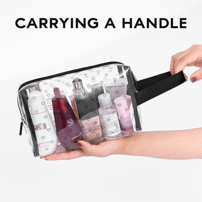 Clear TPU Toiletry Bag Set for Women & Men, 3PCS Waterproof Makeup & Skincare Organizer with Zipper, Soft Transparent Travel Cosmetic Pouch with Handle & Hanging Loop,B