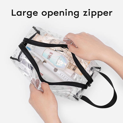 Clear TPU Toiletry Bag Set for Women & Men, 3PCS Waterproof Makeup & Skincare Organizer with Zipper, Soft Transparent Travel Cosmetic Pouch with Handle & Hanging Loop,B