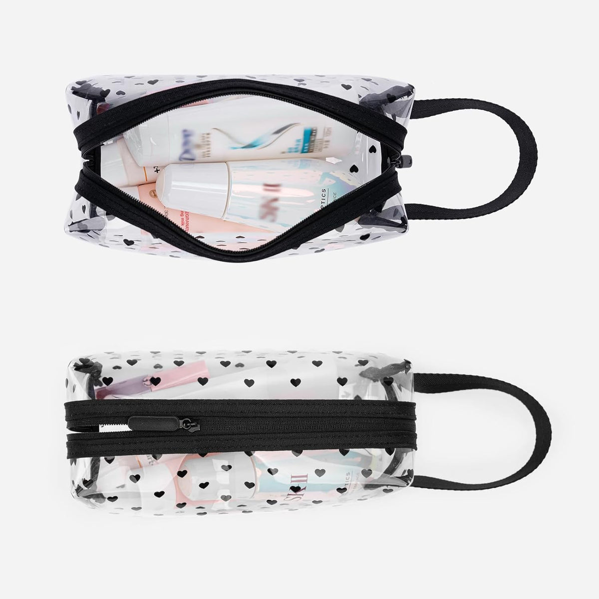 Clear TPU Toiletry Bag Set for Women & Men, 3PCS Waterproof Makeup & Skincare Organizer with Zipper, Soft Transparent Travel Cosmetic Pouch with Handle & Hanging Loop,B