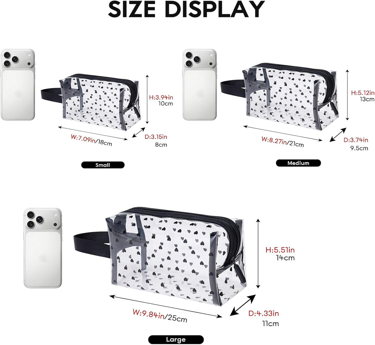 Clear TPU Toiletry Bag Set for Women & Men, 3PCS Waterproof Makeup & Skincare Organizer with Zipper, Soft Transparent Travel Cosmetic Pouch with Handle & Hanging Loop,B