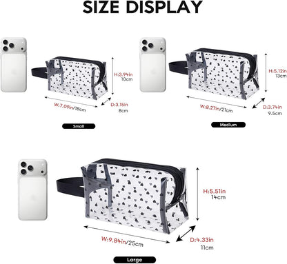 Clear TPU Toiletry Bag Set for Women & Men, 3PCS Waterproof Makeup & Skincare Organizer with Zipper, Soft Transparent Travel Cosmetic Pouch with Handle & Hanging Loop,B