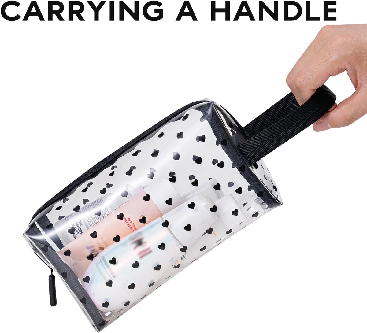 Clear TPU Toiletry Bag Set for Women & Men, 3PCS Waterproof Makeup & Skincare Organizer with Zipper, Soft Transparent Travel Cosmetic Pouch with Handle & Hanging Loop,B
