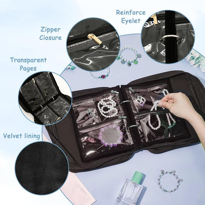 Jewelry Travel Case - Jewelry Organizer Travel with 24 Clear Zipper Pouch & Lining | Secure Storage for Earrings, Rings, Necklaces & Bracelets | Portable ＆ Compact, Perfect for Women Traveling