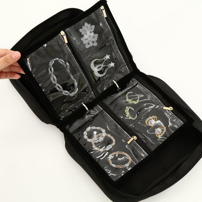 Jewelry Travel Case - Jewelry Organizer Travel with 24 Clear Zipper Pouch & Lining | Secure Storage for Earrings, Rings, Necklaces & Bracelets | Portable ＆ Compact, Perfect for Women Traveling