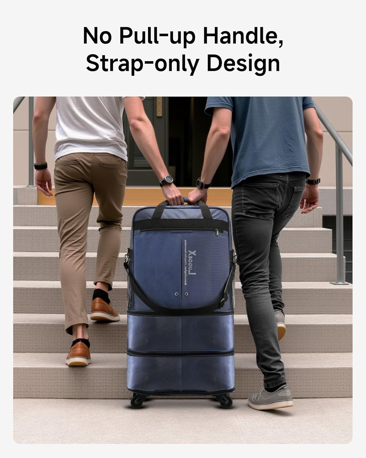 LUGGEX Travel Duffel Bags, Expandable Collapsible Luggage with Spinner Wheels, Lightweight, without Telescopic Handle, Large Capacity Suitcases with Wheel for Men Women (Blue, 55L-113L)